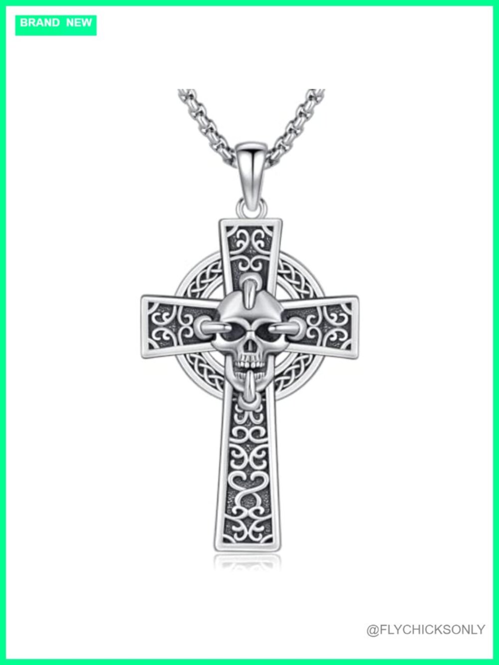 925 Sterling Silver Skull Cross Necklace Gothic Pendant Jewelry Gift